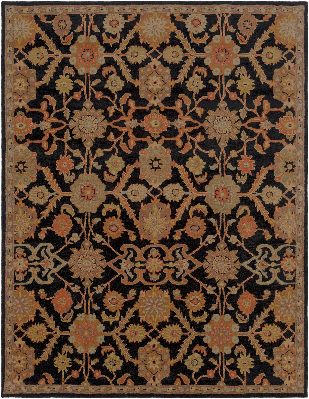 Decorative rug with intricate pattern on a black background
