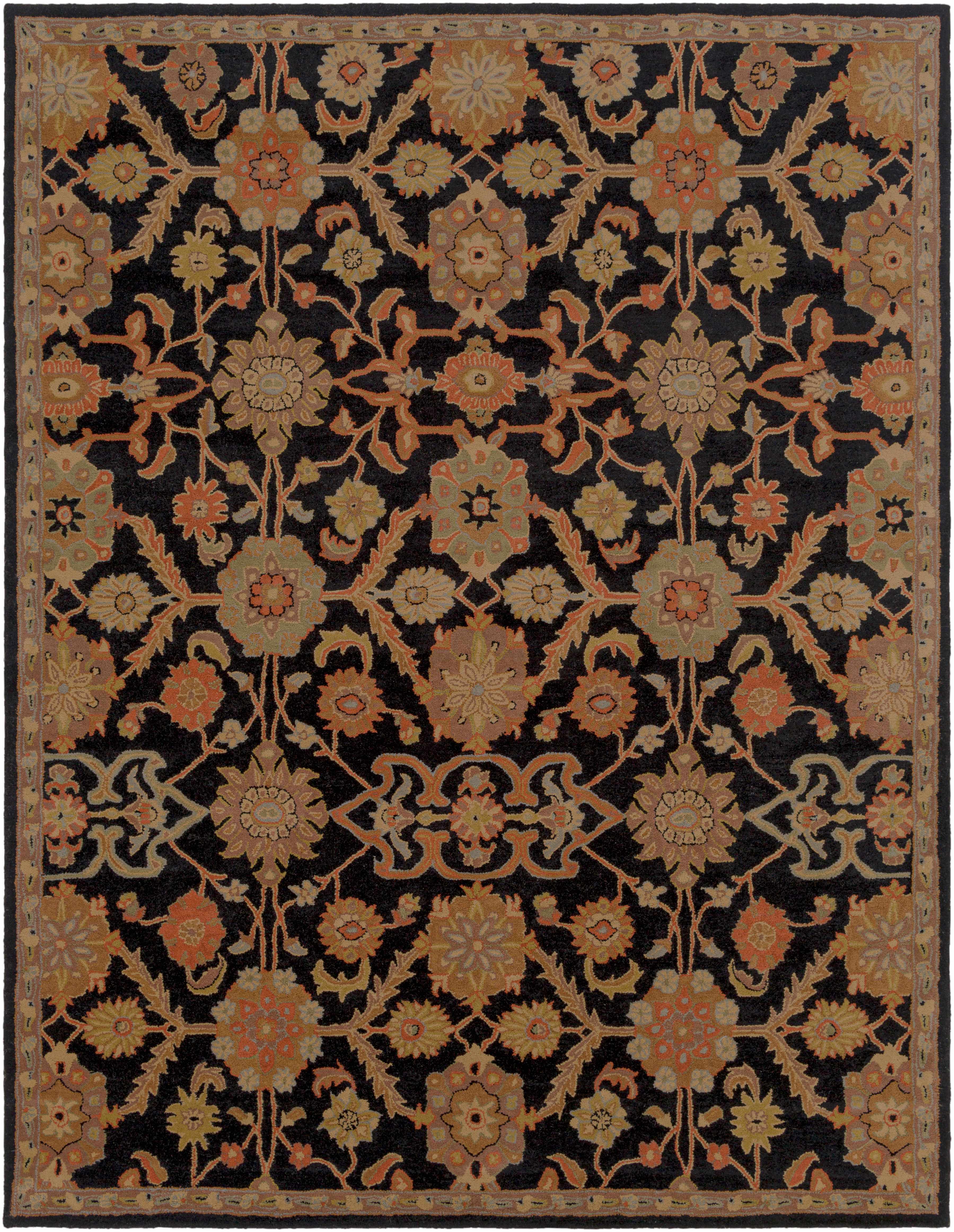 Decorative rug with intricate pattern on a black background