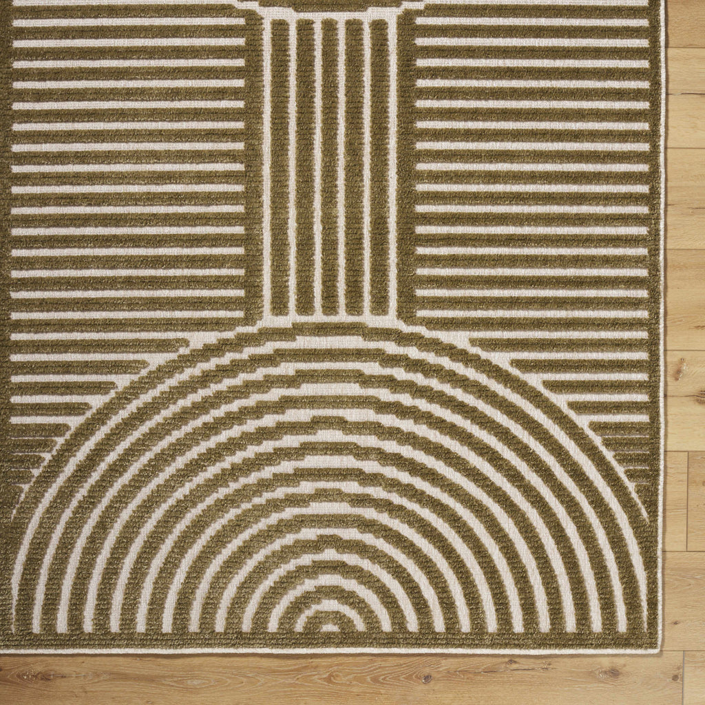 Rug with geometric pattern on a wooden floor