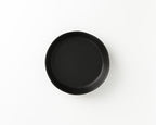 Black round plate on a white background