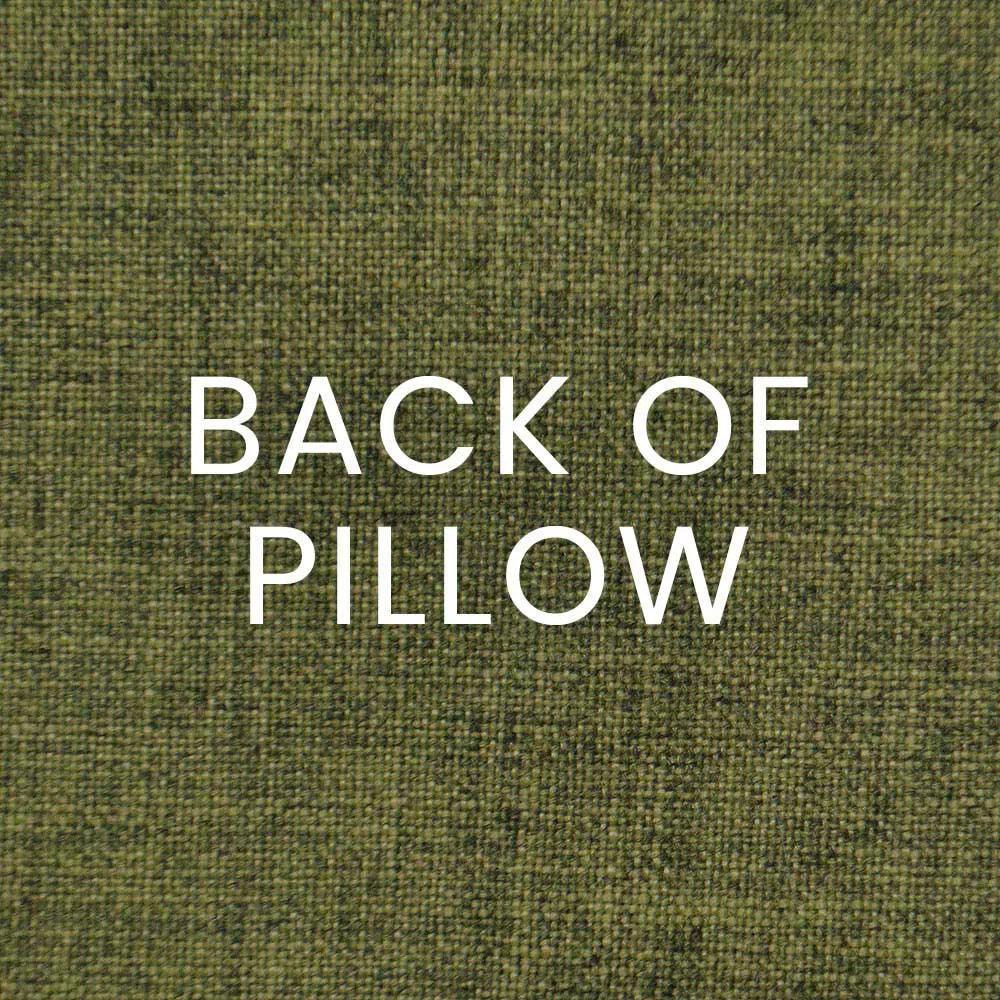 Text 'BACK OF PILLOW' on a green textured fabric background