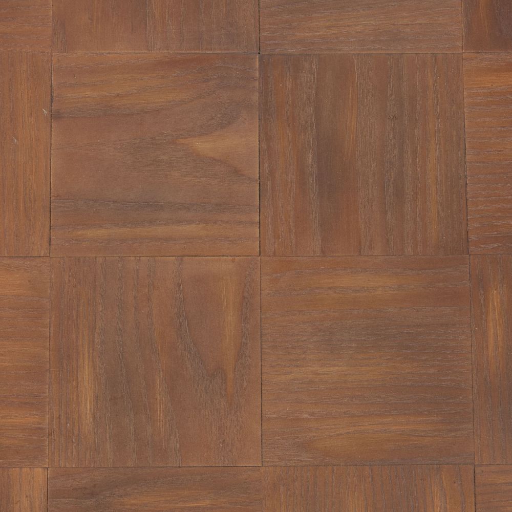 Patterned wooden surface with brown tiles
