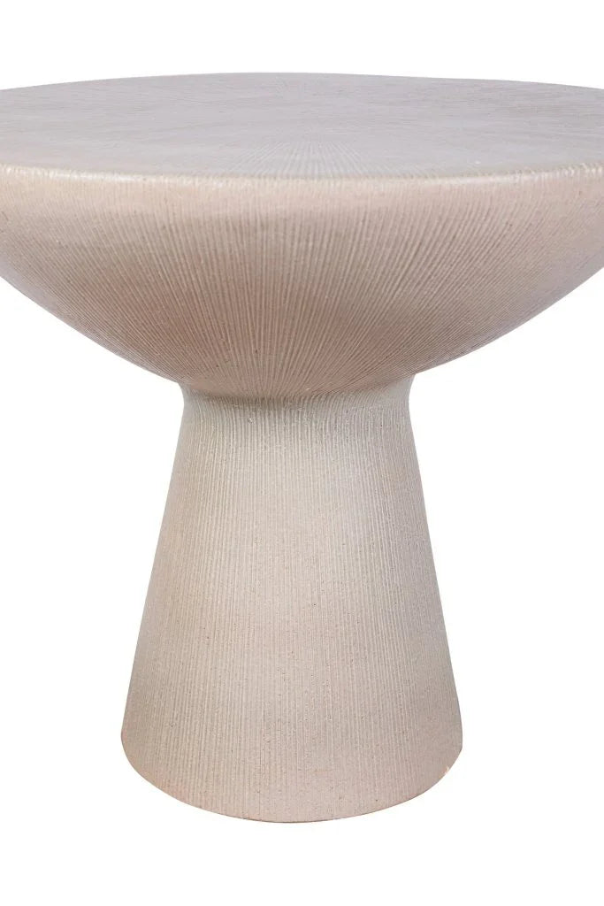 Beige textured side table on a white background