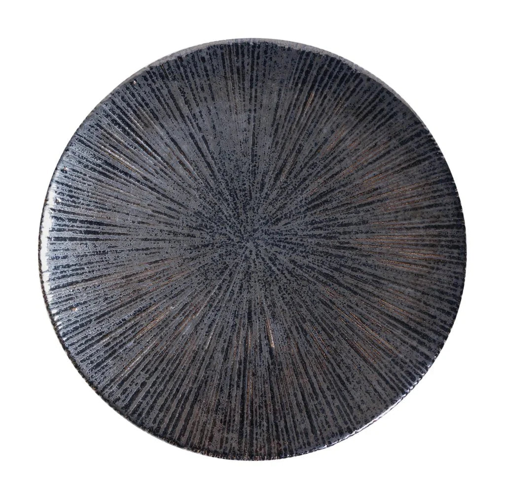 Round dark gray tabletop with textured design on a white background