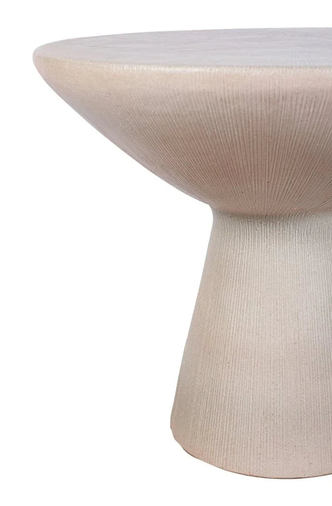 Beige textured side table on a white background