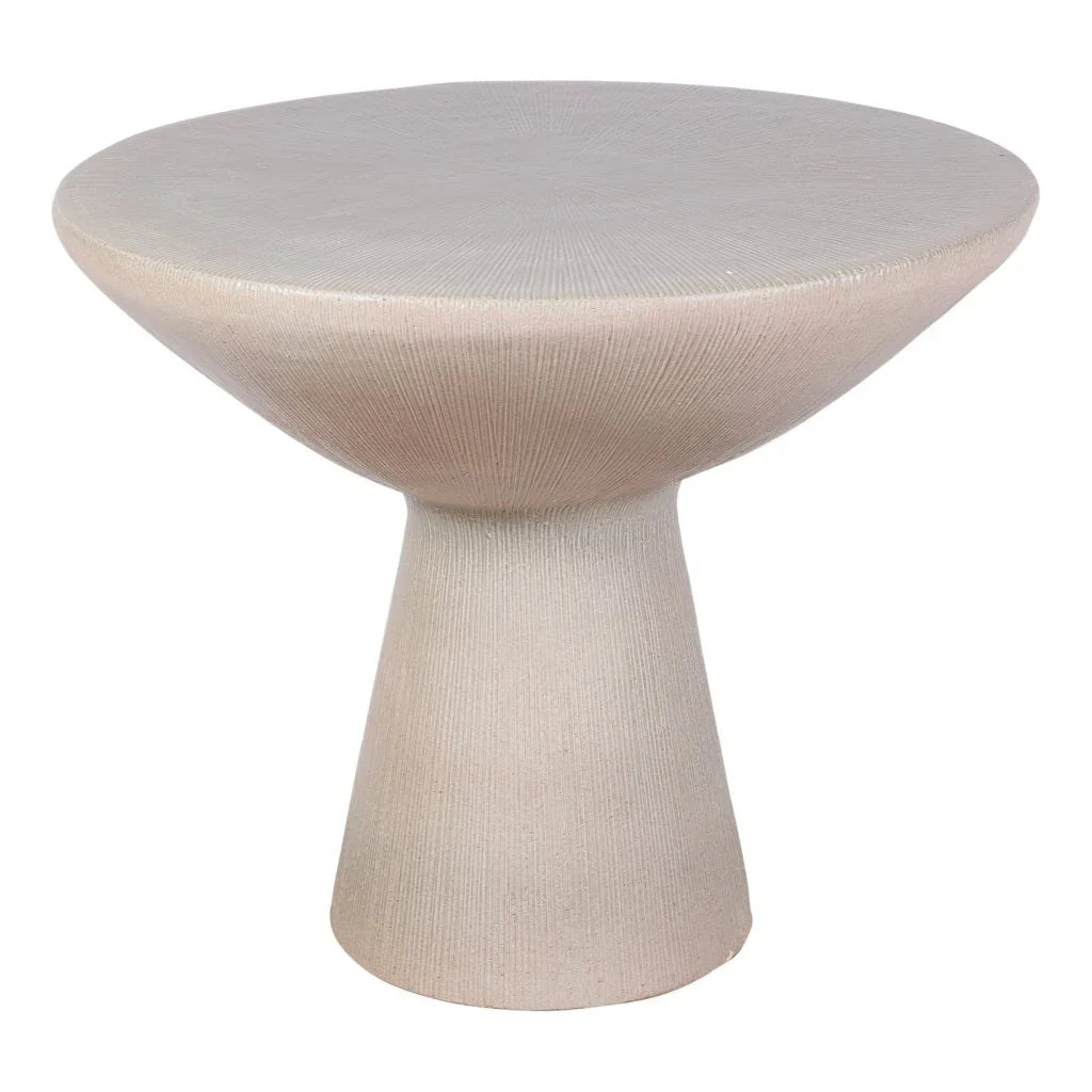 Beige textured side table on a white background