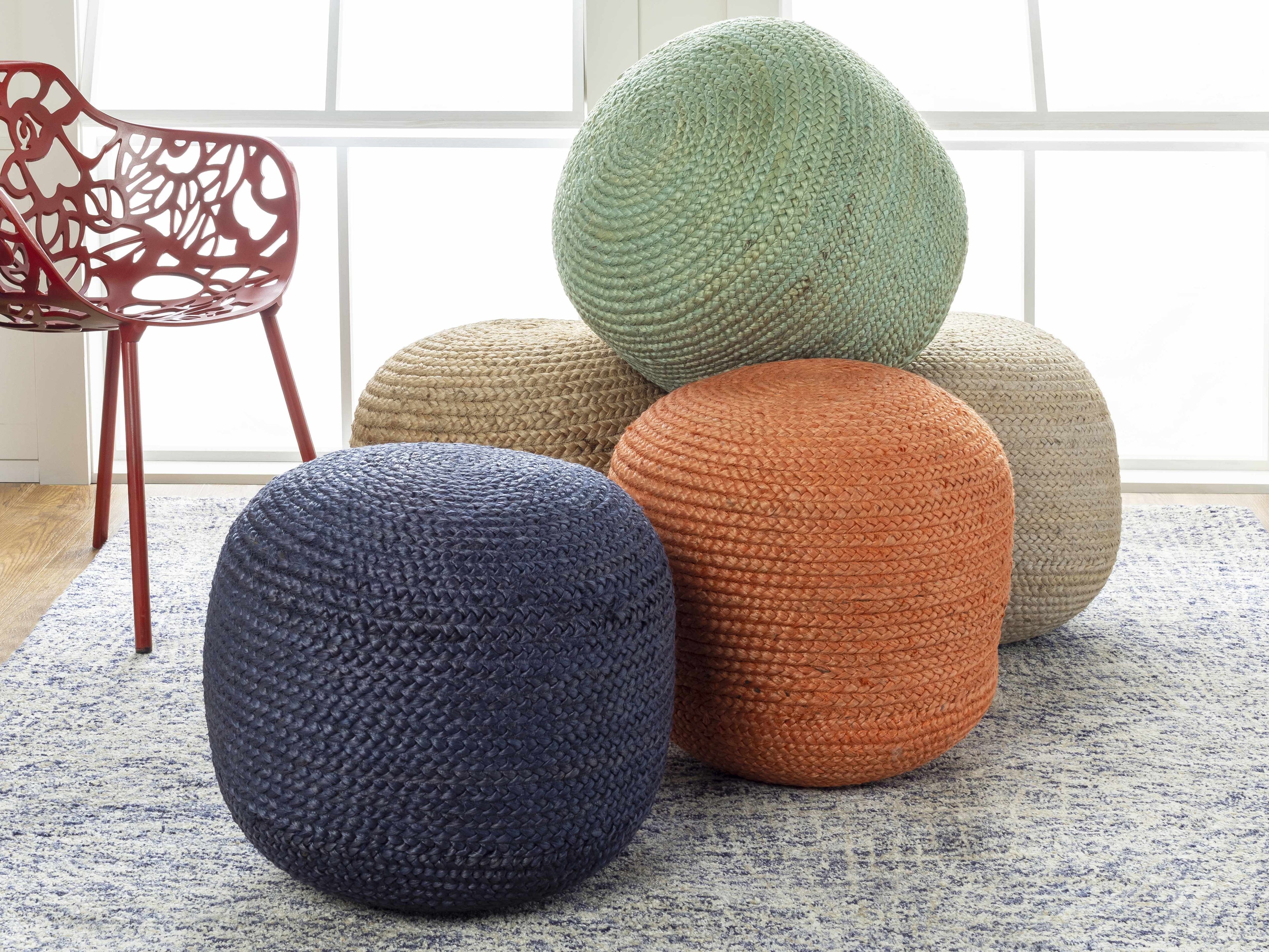 Pouf en jute tricoté Jenkinjones Aqua