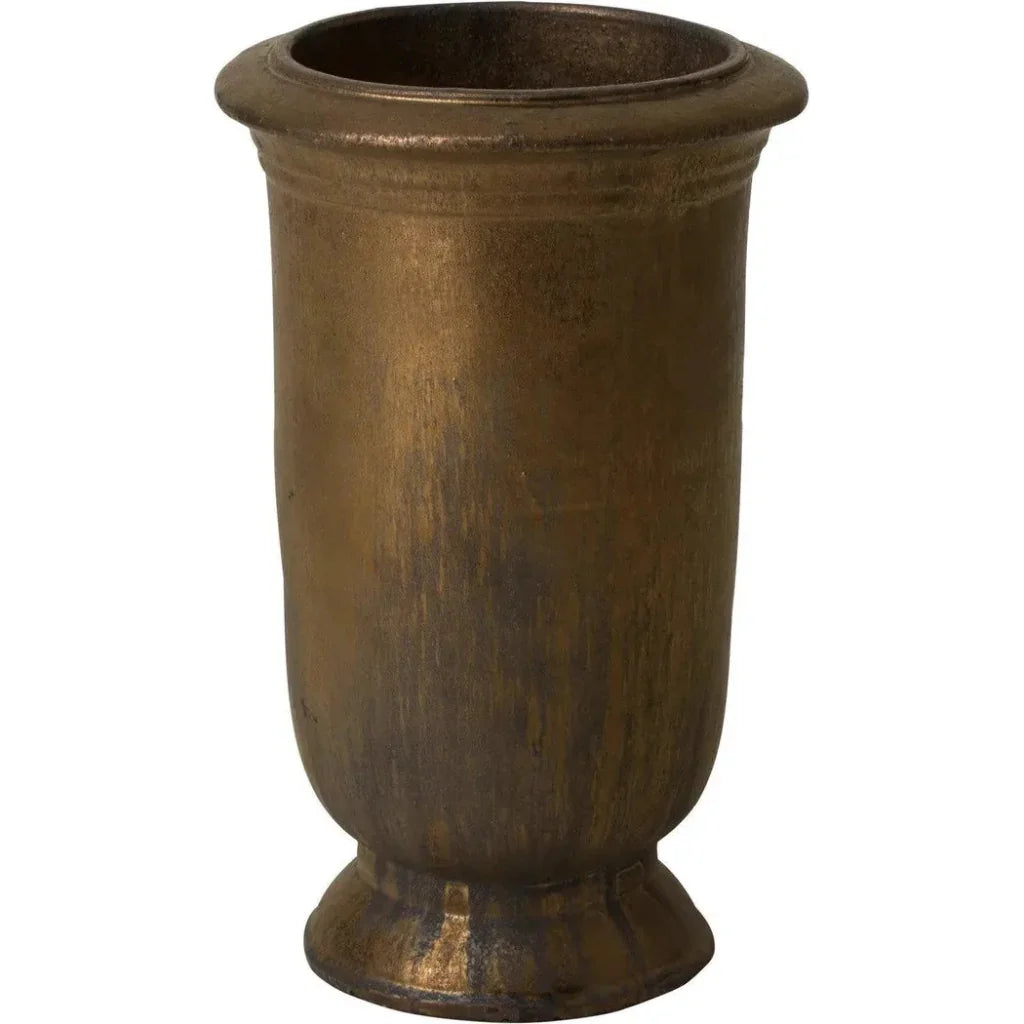 Bronze-colored urn on a white background