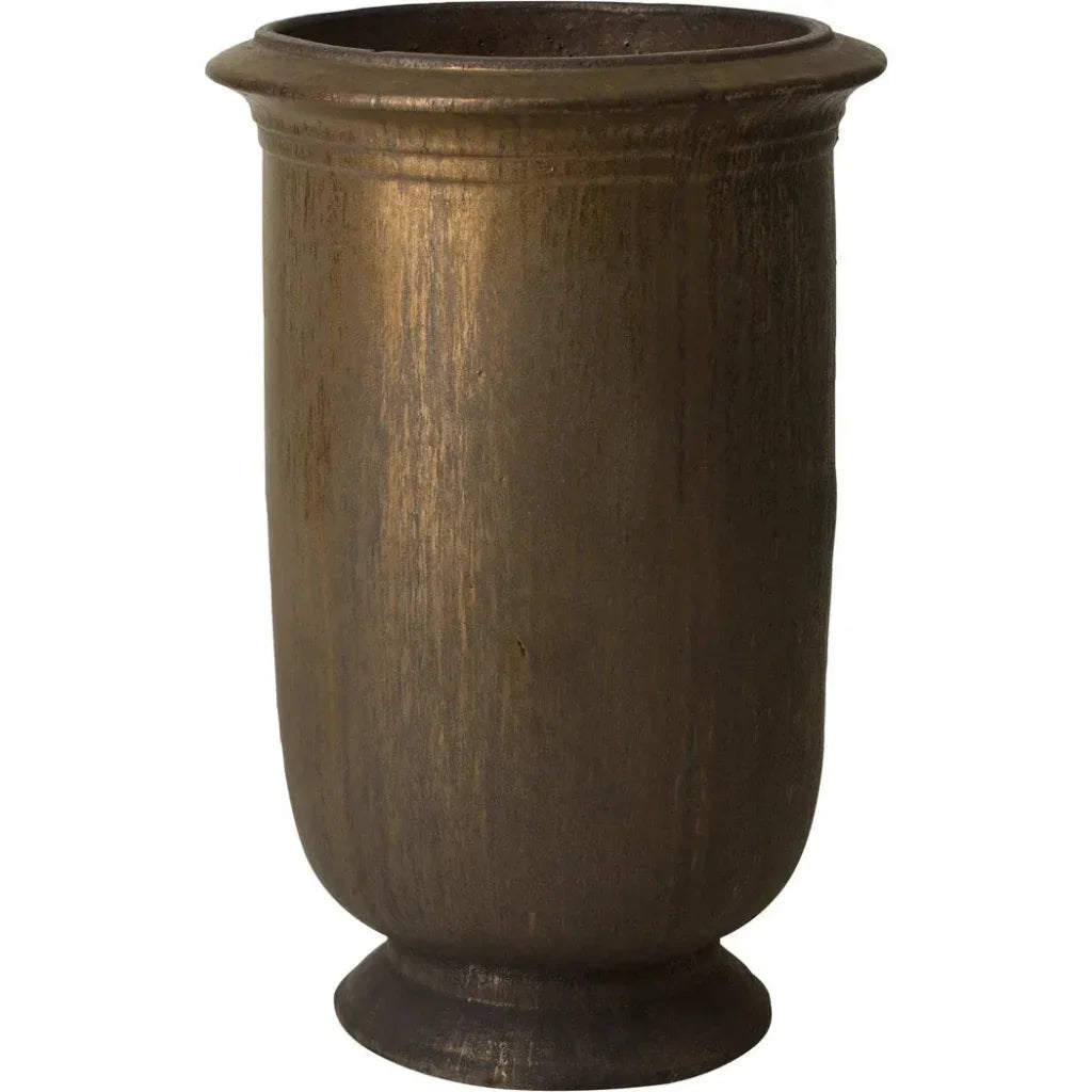 Bronze-colored urn on a white background