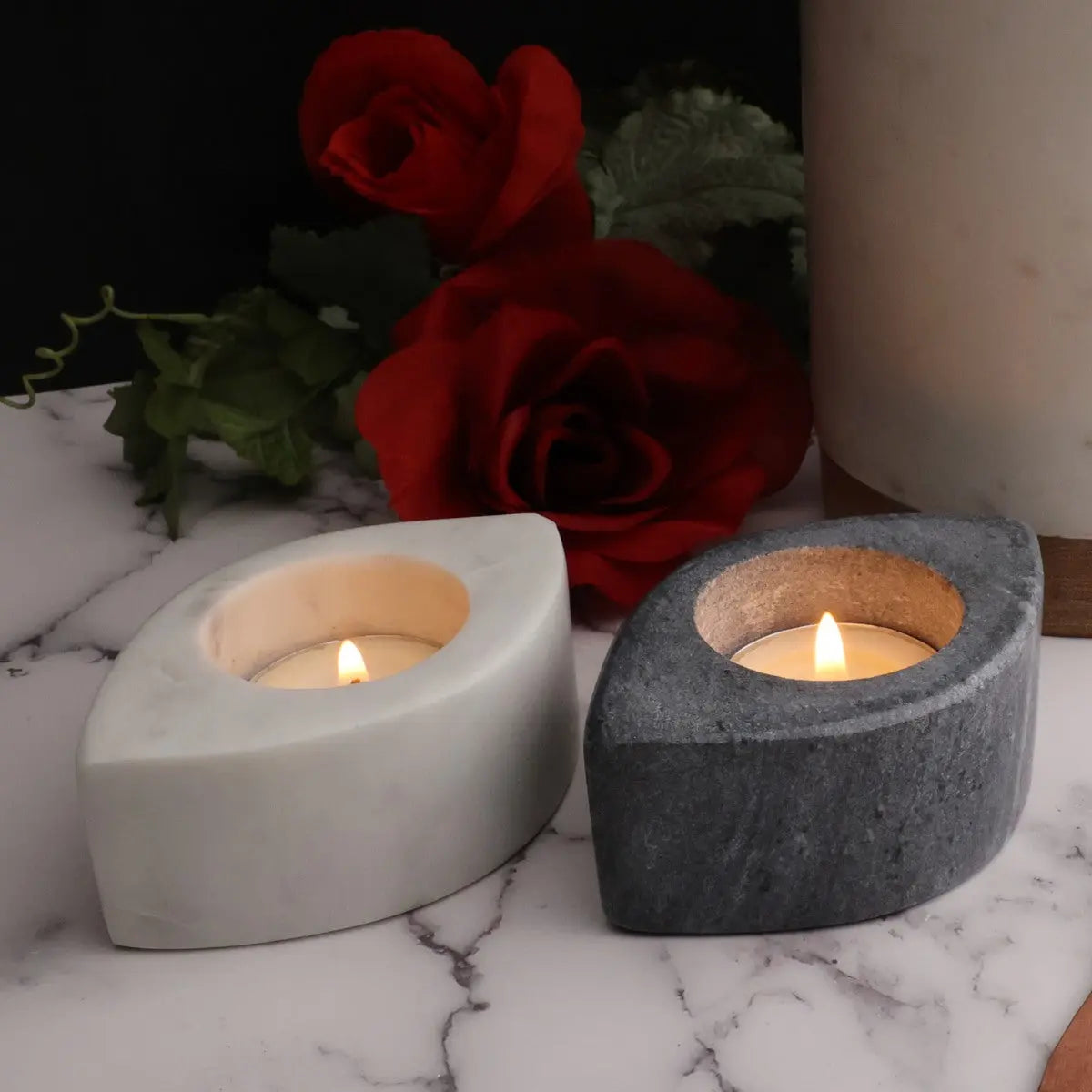 Supports de bougies chauffe-plat Blossom en marbre, lot de 2