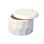 Marble hexagonal container with a lid on a white background