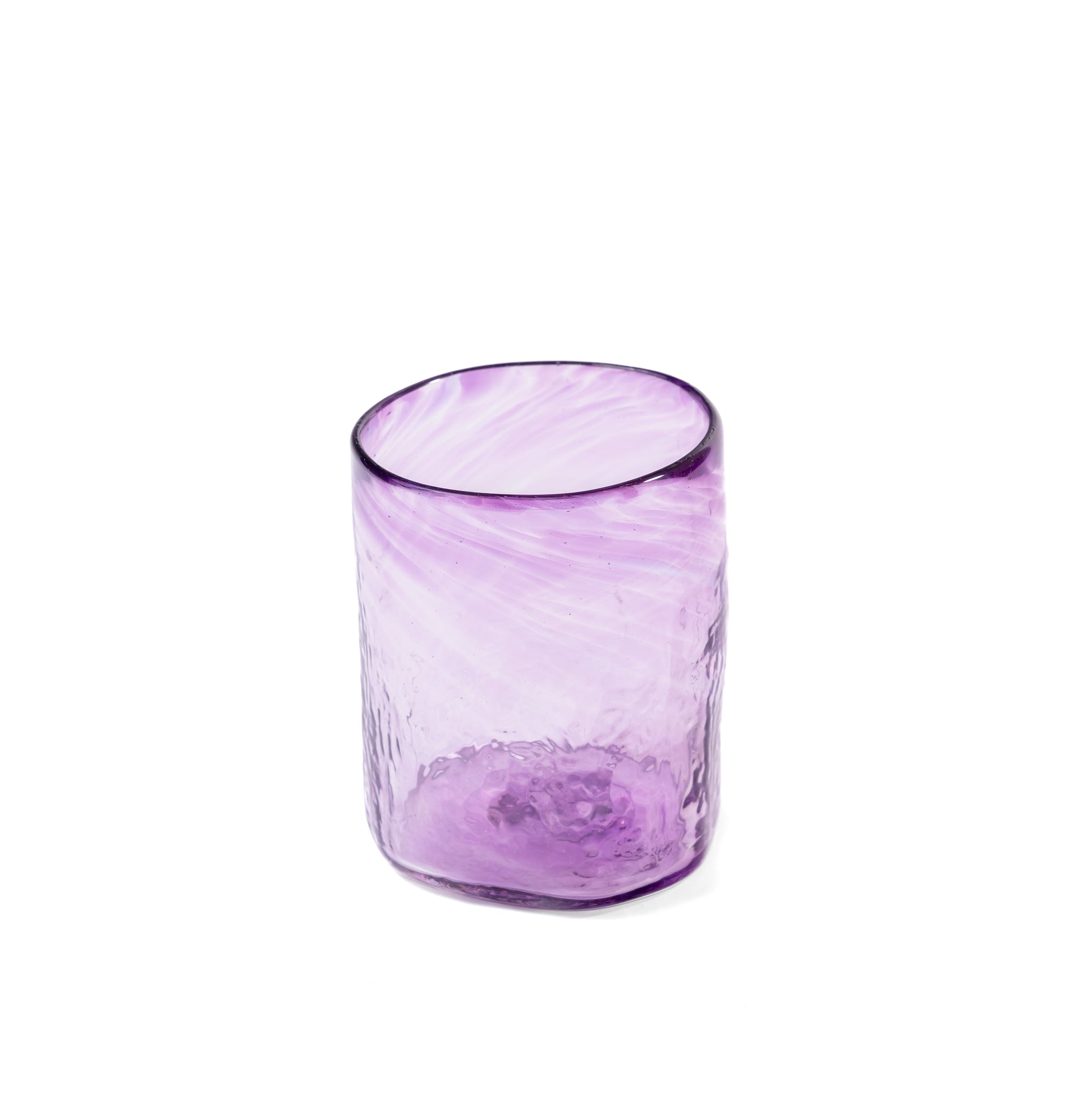Purple glass tumbler on a white background