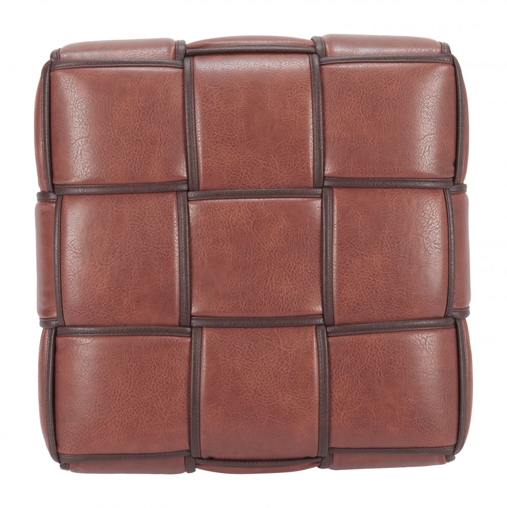 Brown leather patchwork cube on a white background