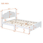 White wooden bed frame with dimensions labeled in inches on a white background