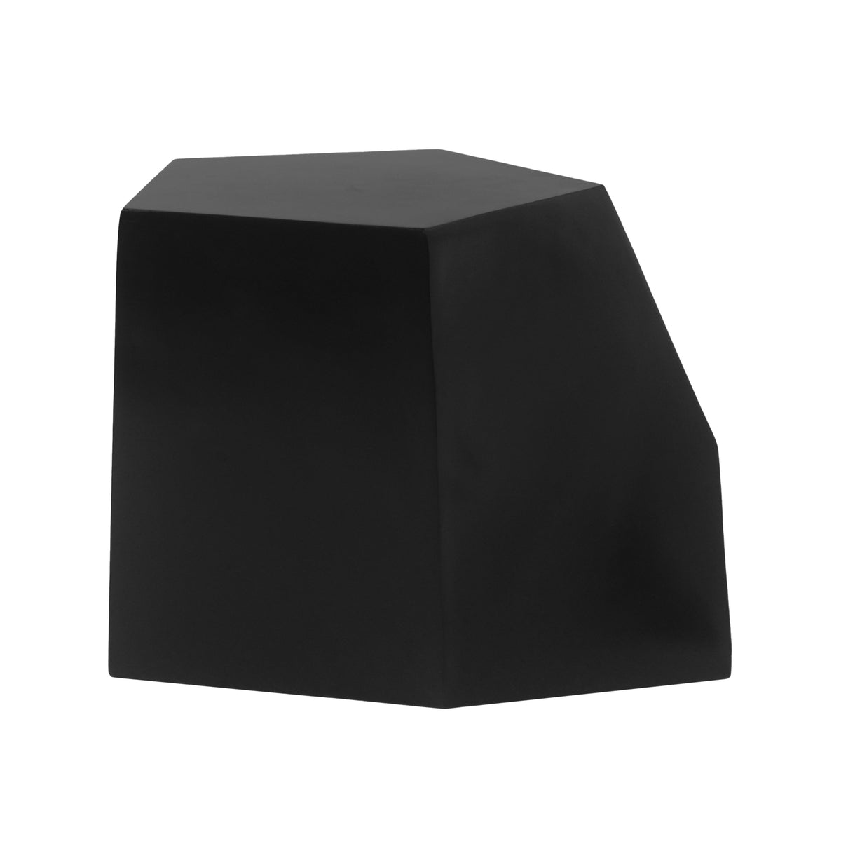 Black geometric cube table on a white background