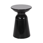 Black cylindrical side table with a round top on a white background