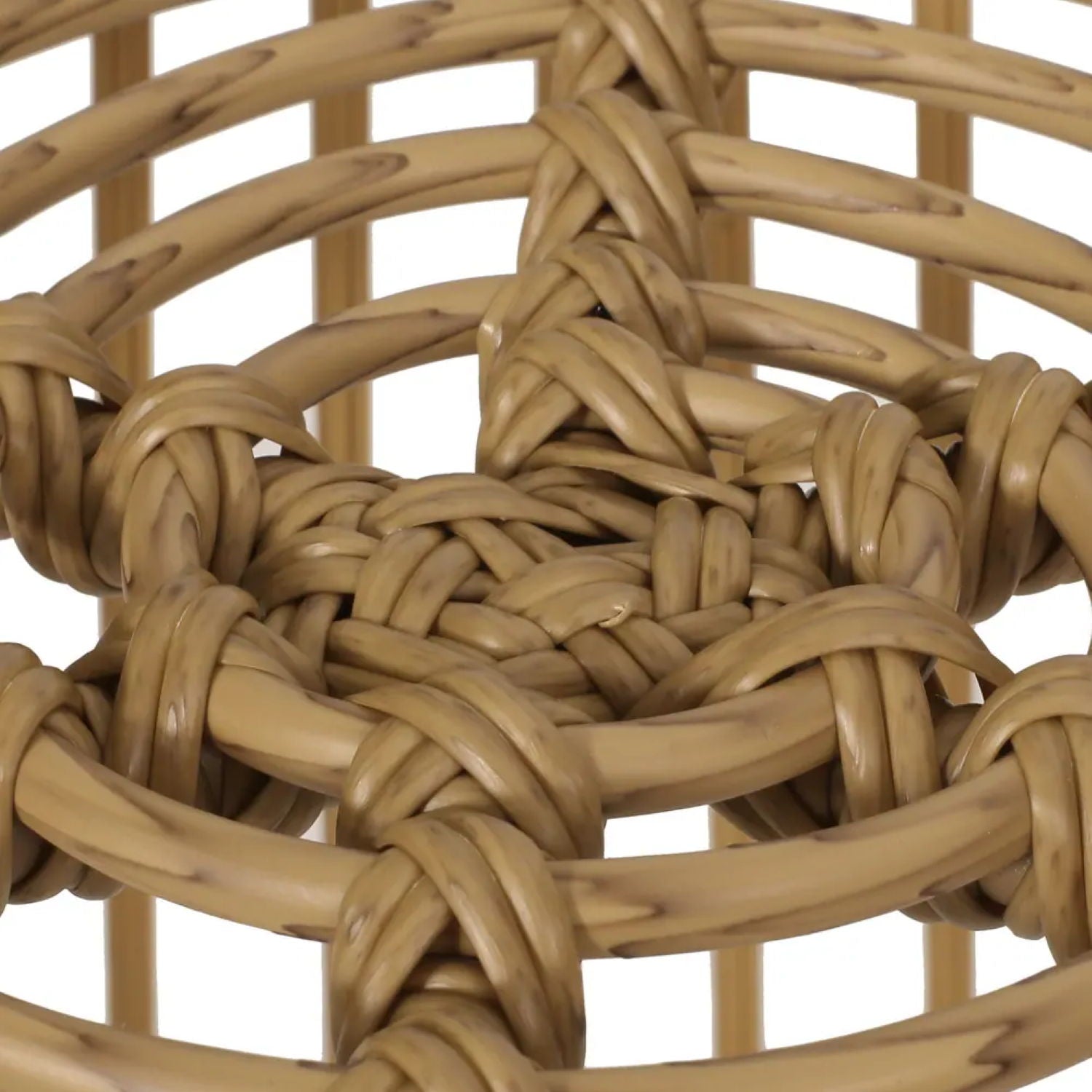Close-up of woven rattan material on a white background