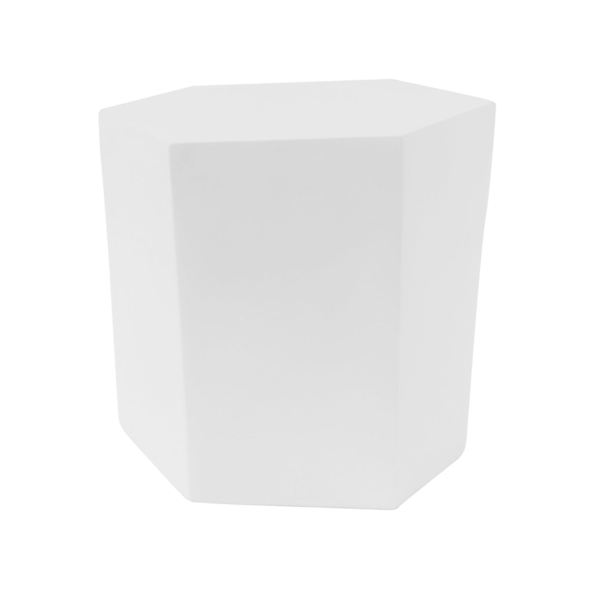 White geometric side table on a white background