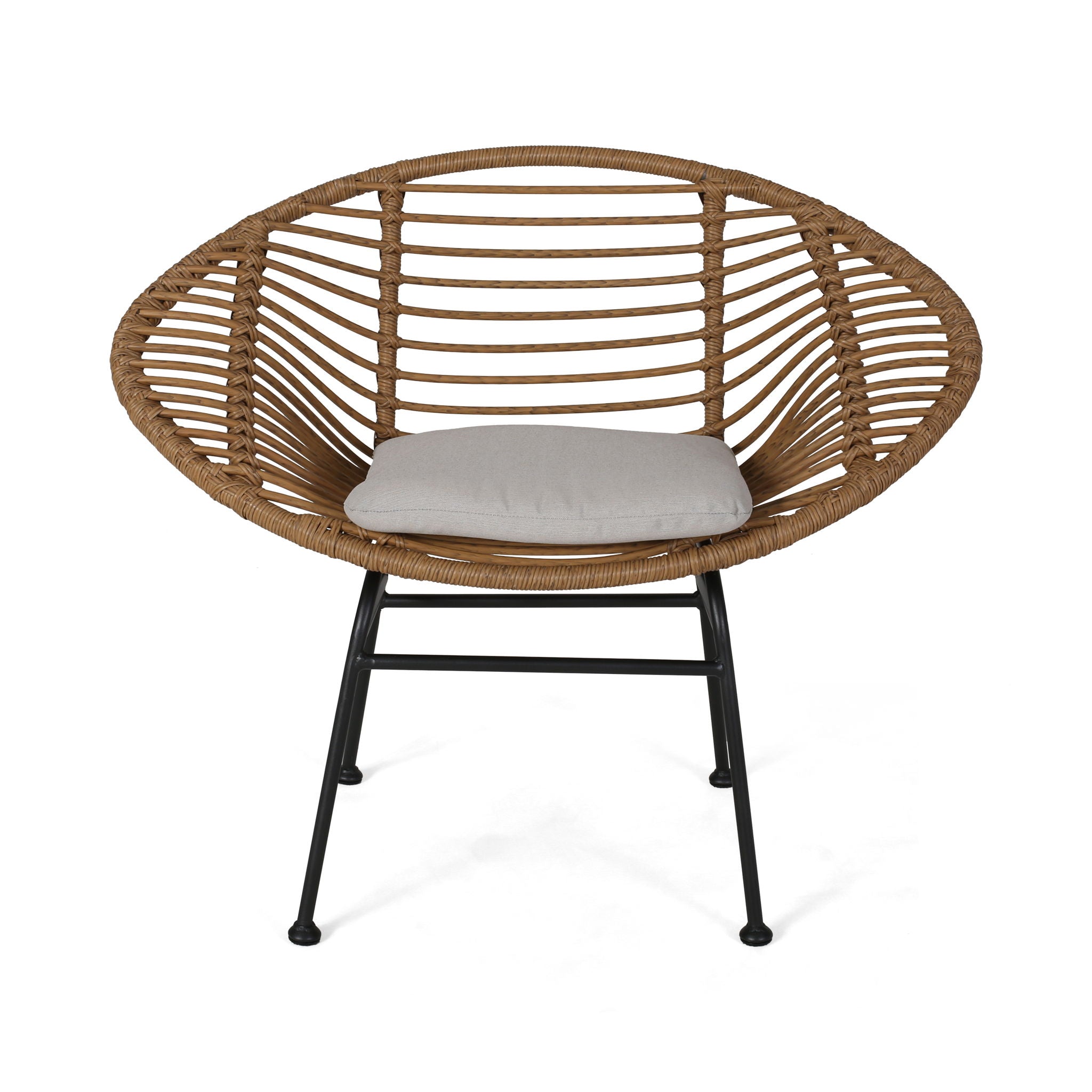 Wicker chair with a cushion on a white background
