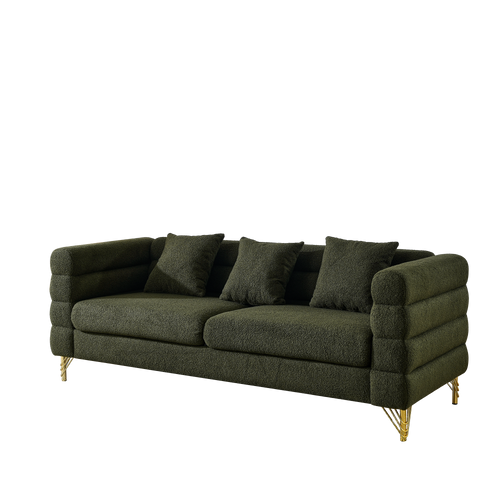 Dark green sofa with gold legs on a white background