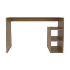 Wooden desk with a smaller bookshelf on a white background