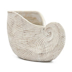 White ceramic shell-shaped planter on a white background
