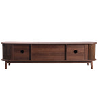 Wooden TV stand back with drawers on a white background
