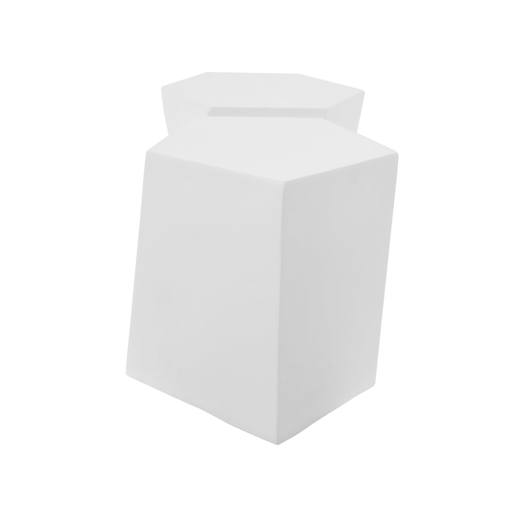 White hexagonal table on a white background