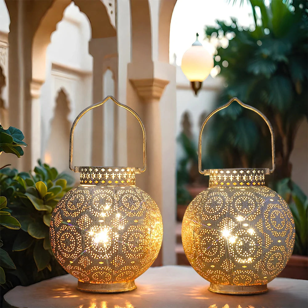Moroccan Style Metal Table Lamp - White (Set of 2)