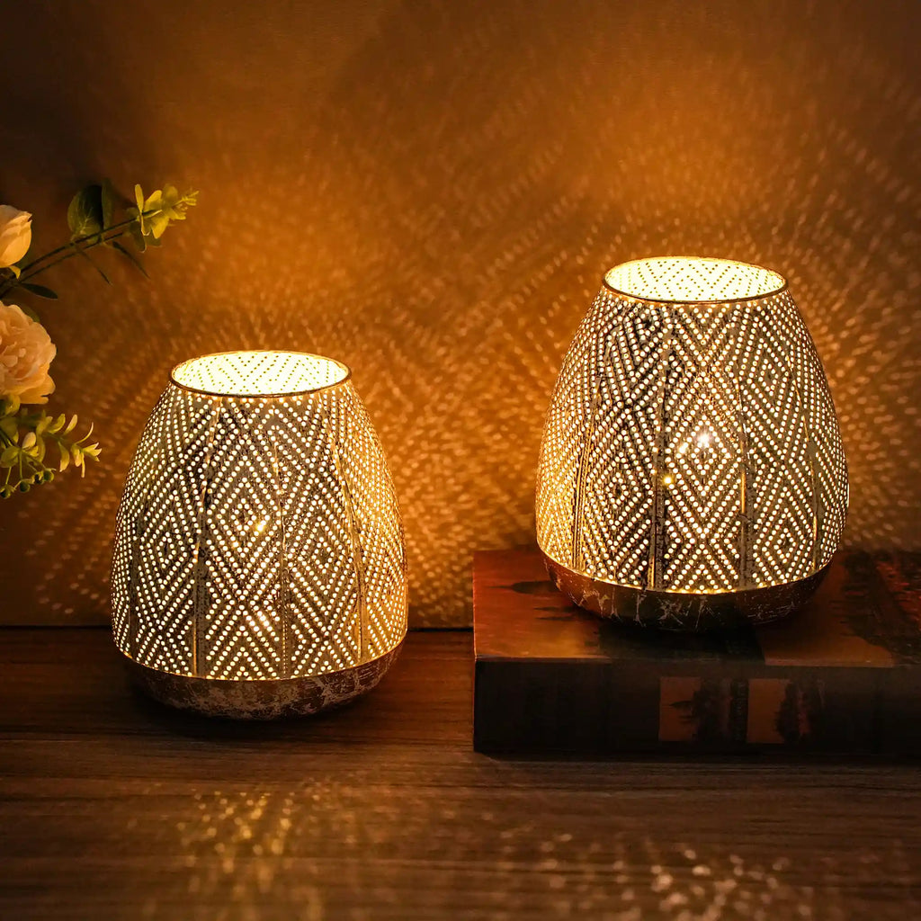 High Battery Powered Metal Decorative Table Lamps with Fairy Lights Bulb 7" (Set of 2)