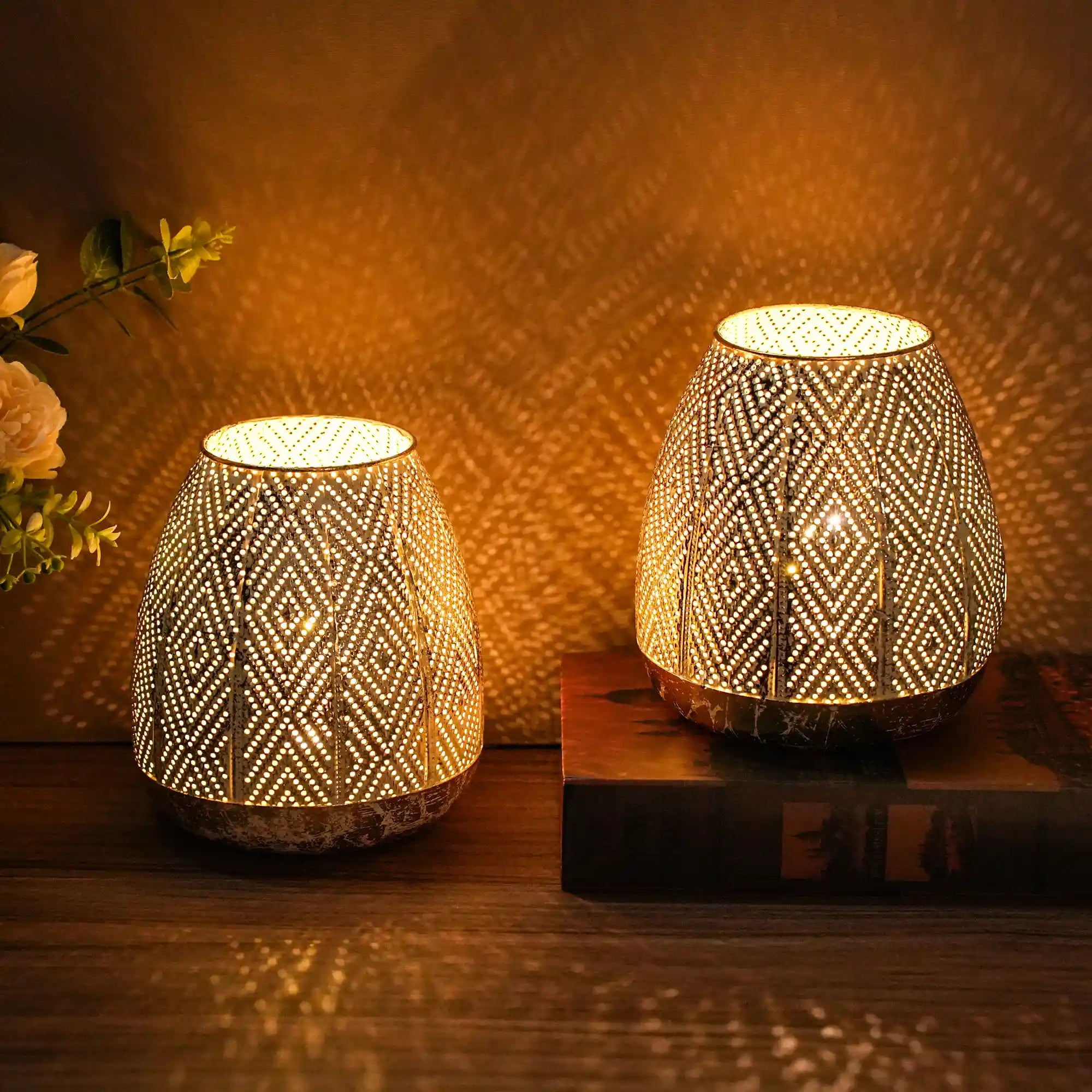 High Battery Powered Metal Decorative Table Lamps with Fairy Lights Bulb 7" (Set of 2)