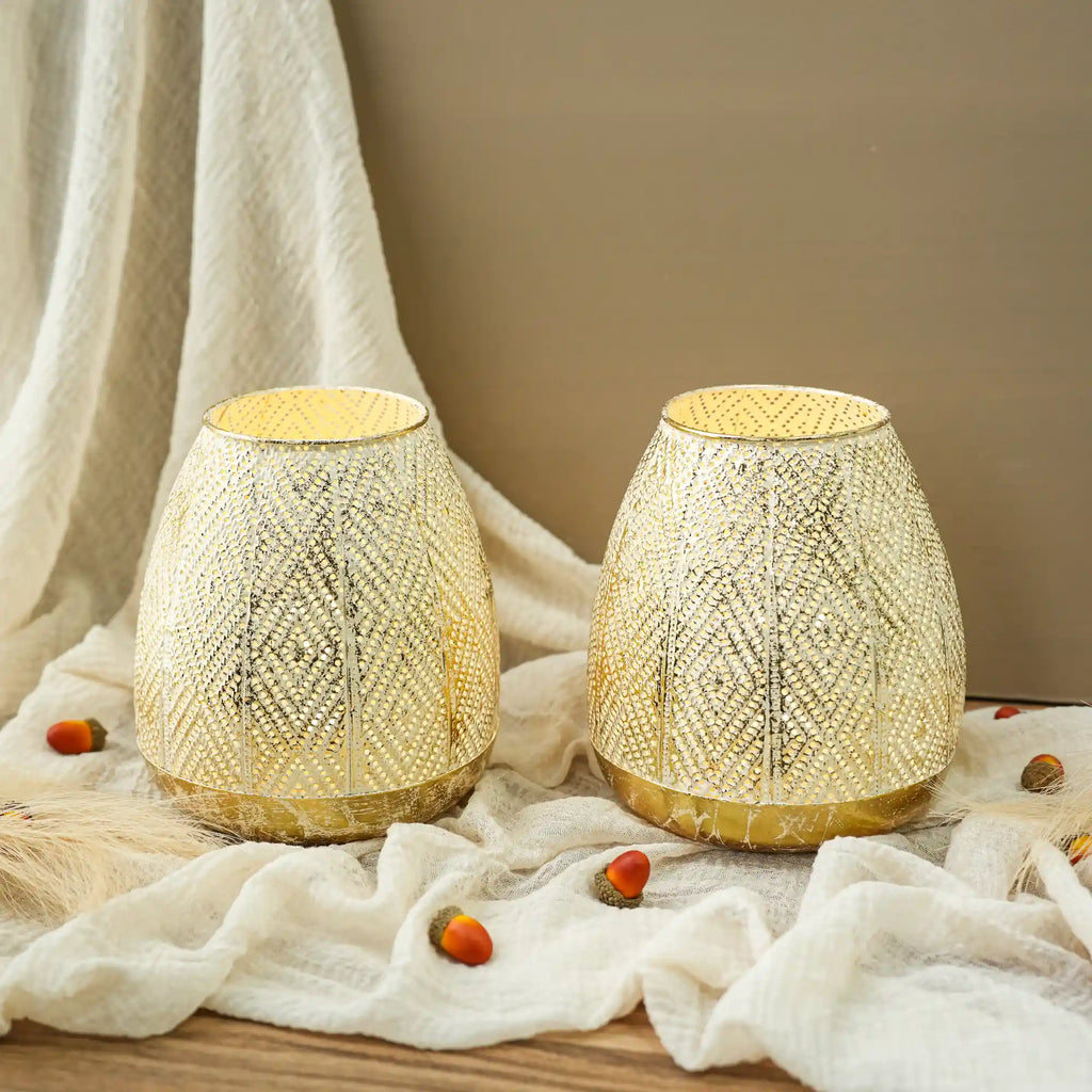 High Battery Powered Metal Decorative Table Lamps with Fairy Lights Bulb 7" (Set of 2)
