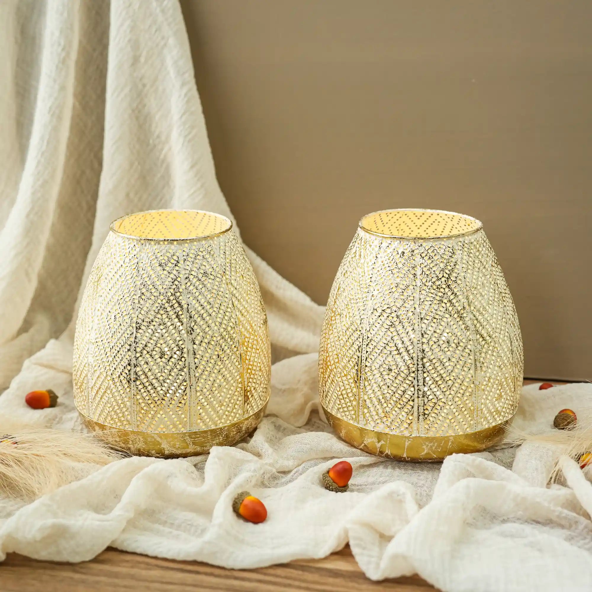 High Battery Powered Metal Decorative Table Lamps with Fairy Lights Bulb 7" (Set of 2)