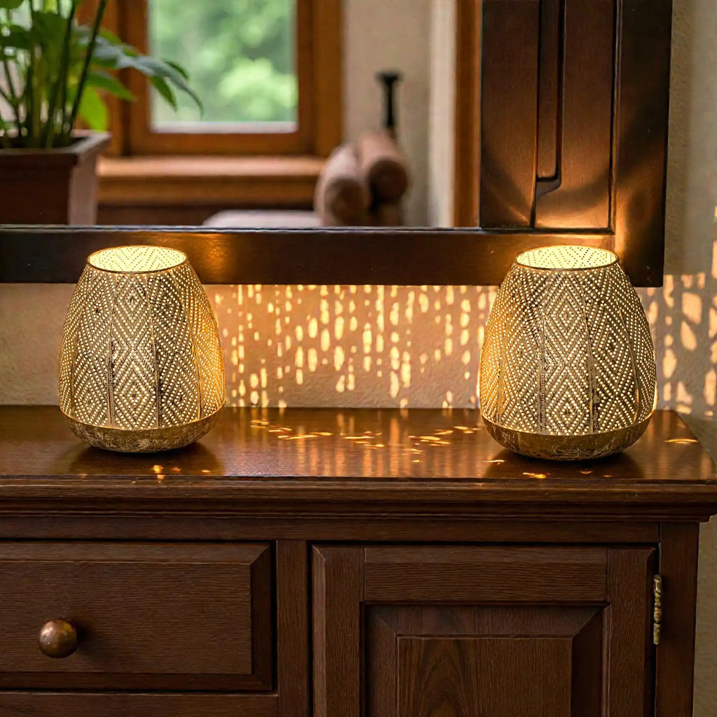 High Battery Powered Metal Decorative Table Lamps with Fairy Lights Bulb 7" (Set of 2)