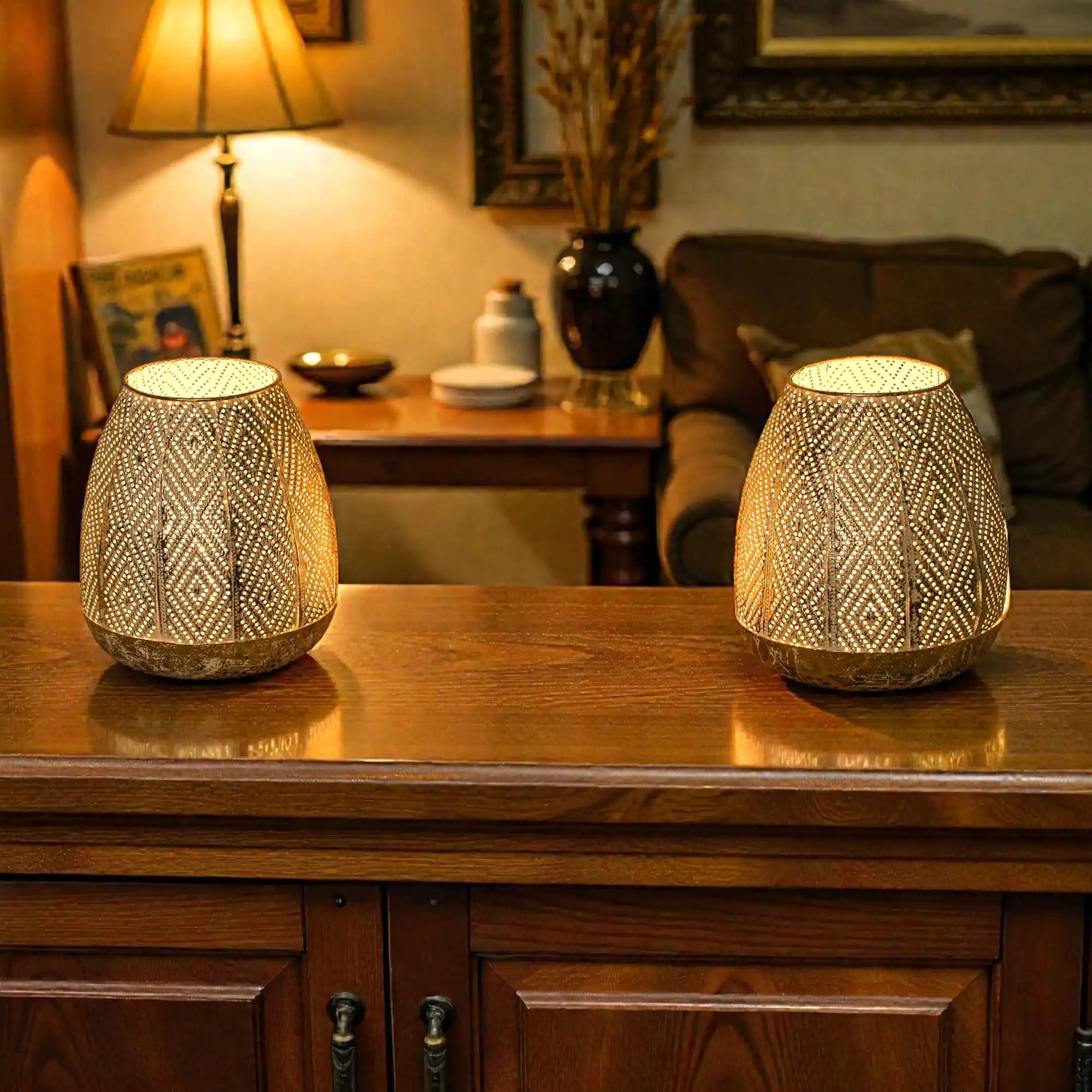 High Battery Powered Metal Decorative Table Lamps with Fairy Lights Bulb 7" (Set of 2)