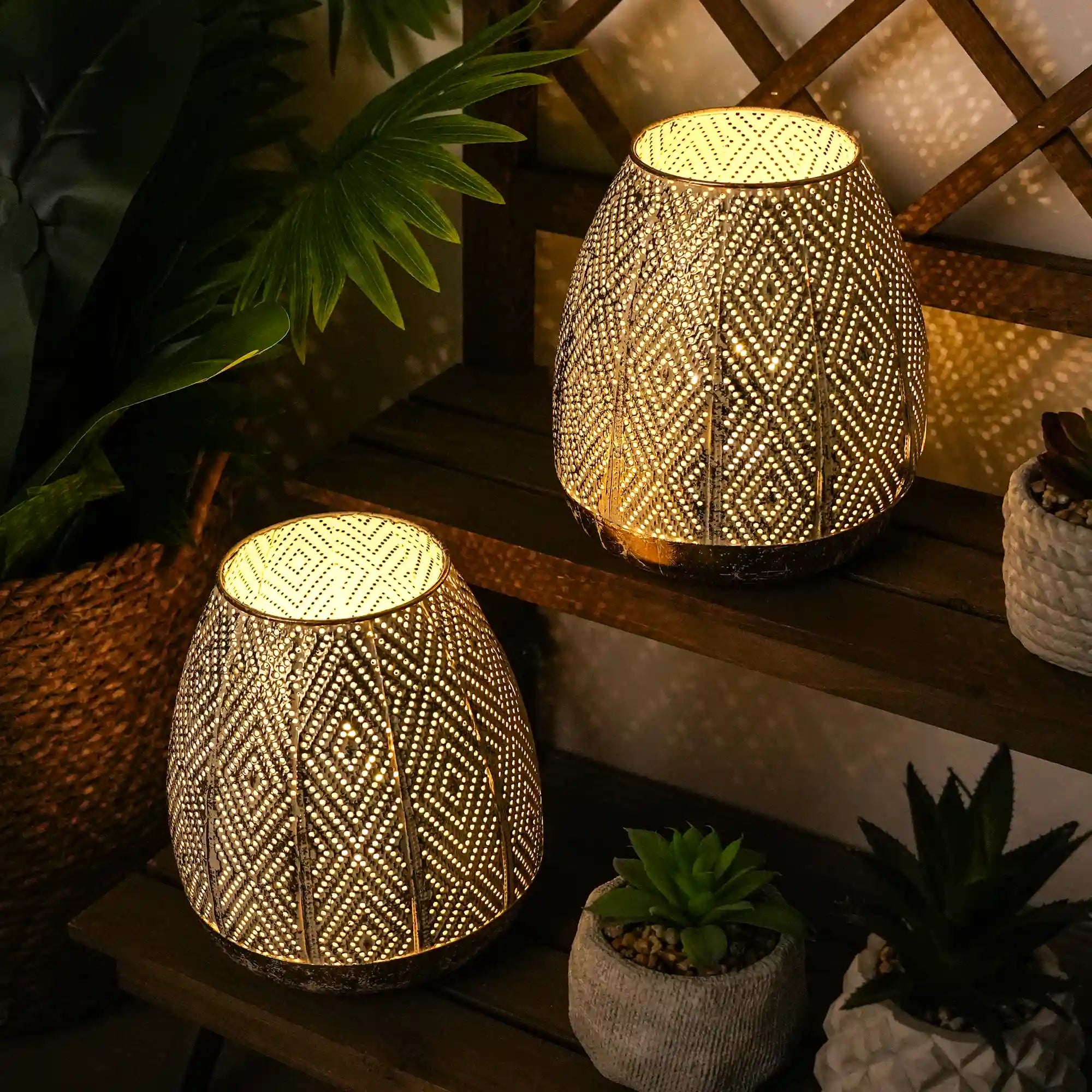 High Battery Powered Metal Decorative Table Lamps with Fairy Lights Bulb 7" (Set of 2)