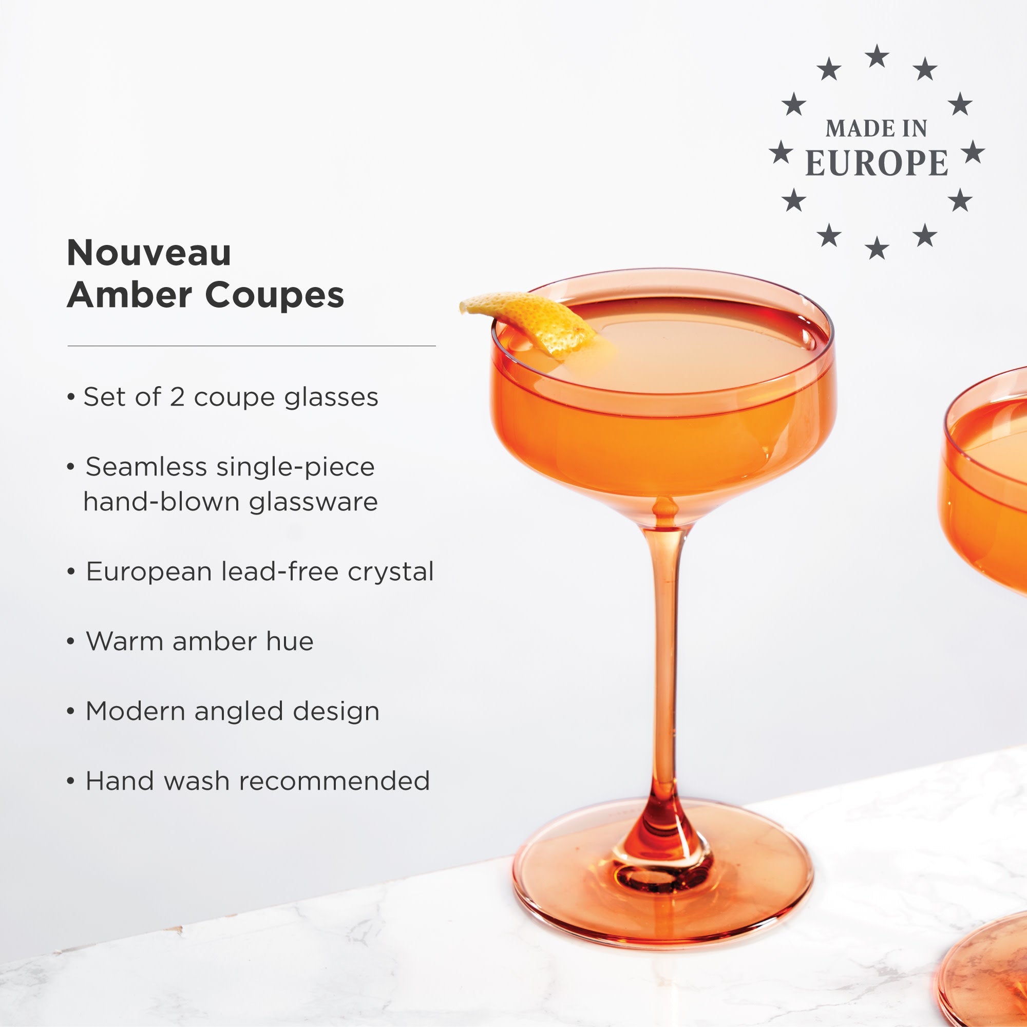 Reserve Nouveau Crystal Coupe Glasses in Amber Set of 2