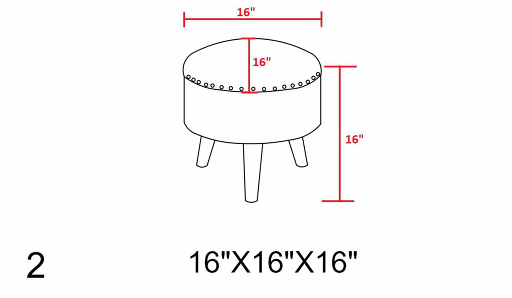 Measurement chart of a round stool with dimensions 16"X16"X16" on a white background.