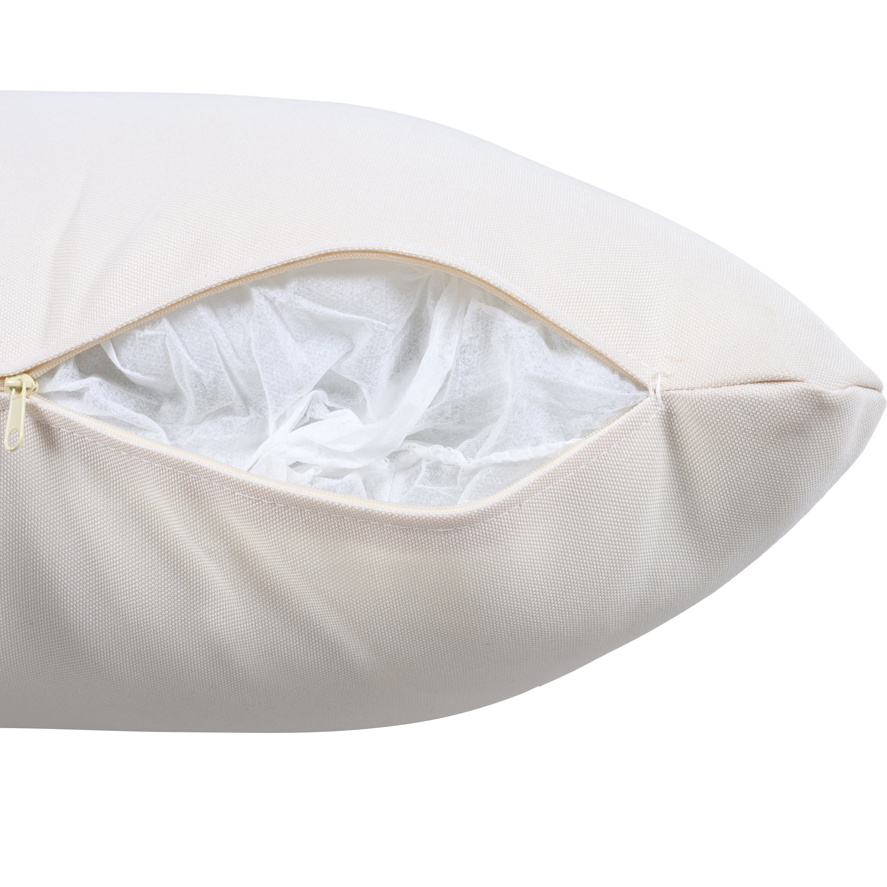 Beige pillow with zipper on a white background