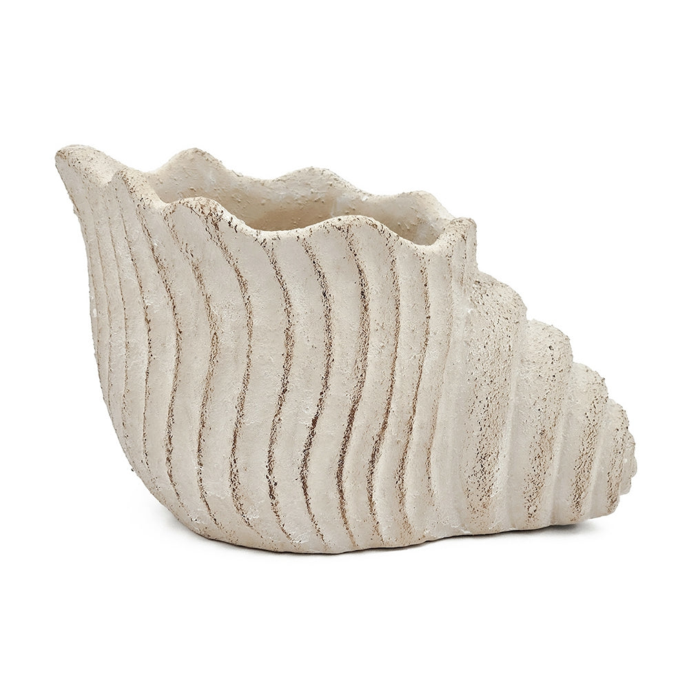 Ceramic planter with textured surface on a white background