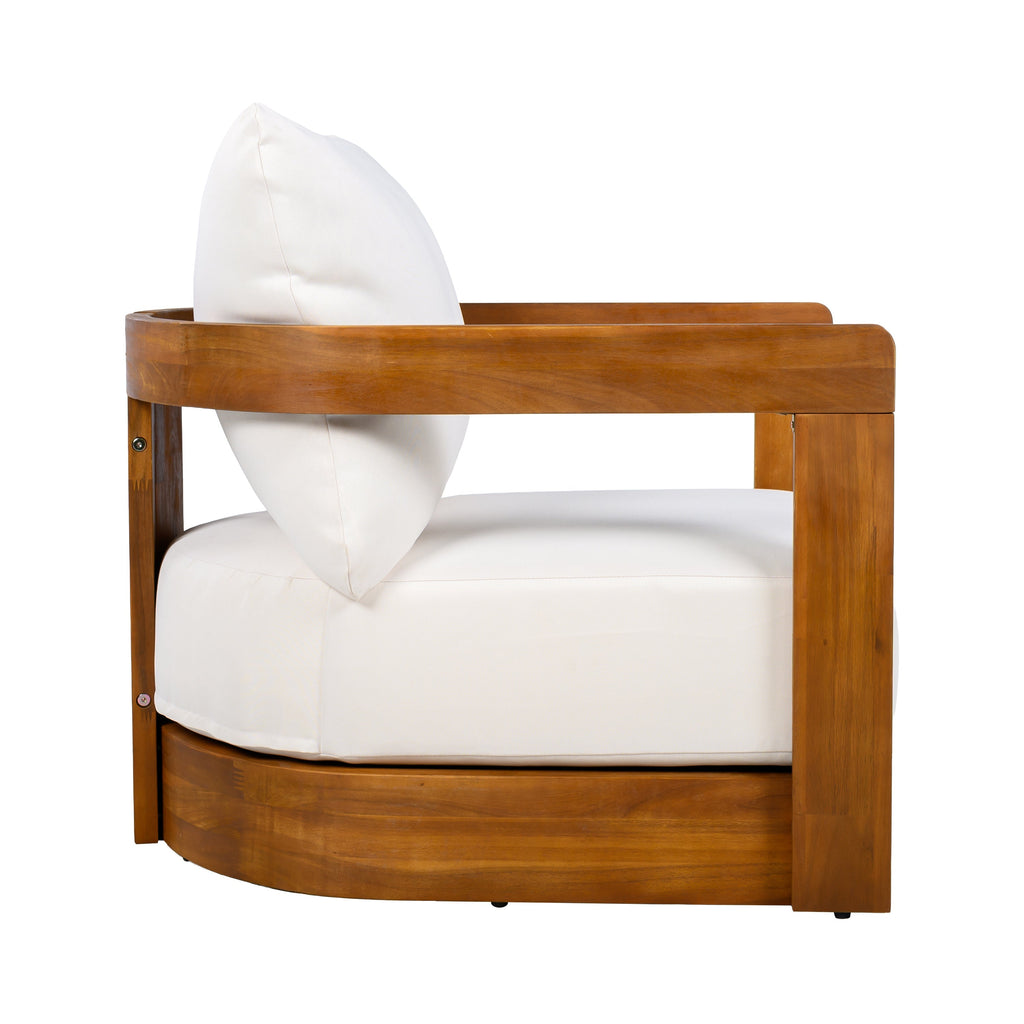 Wooden chair with white cushion on a white background