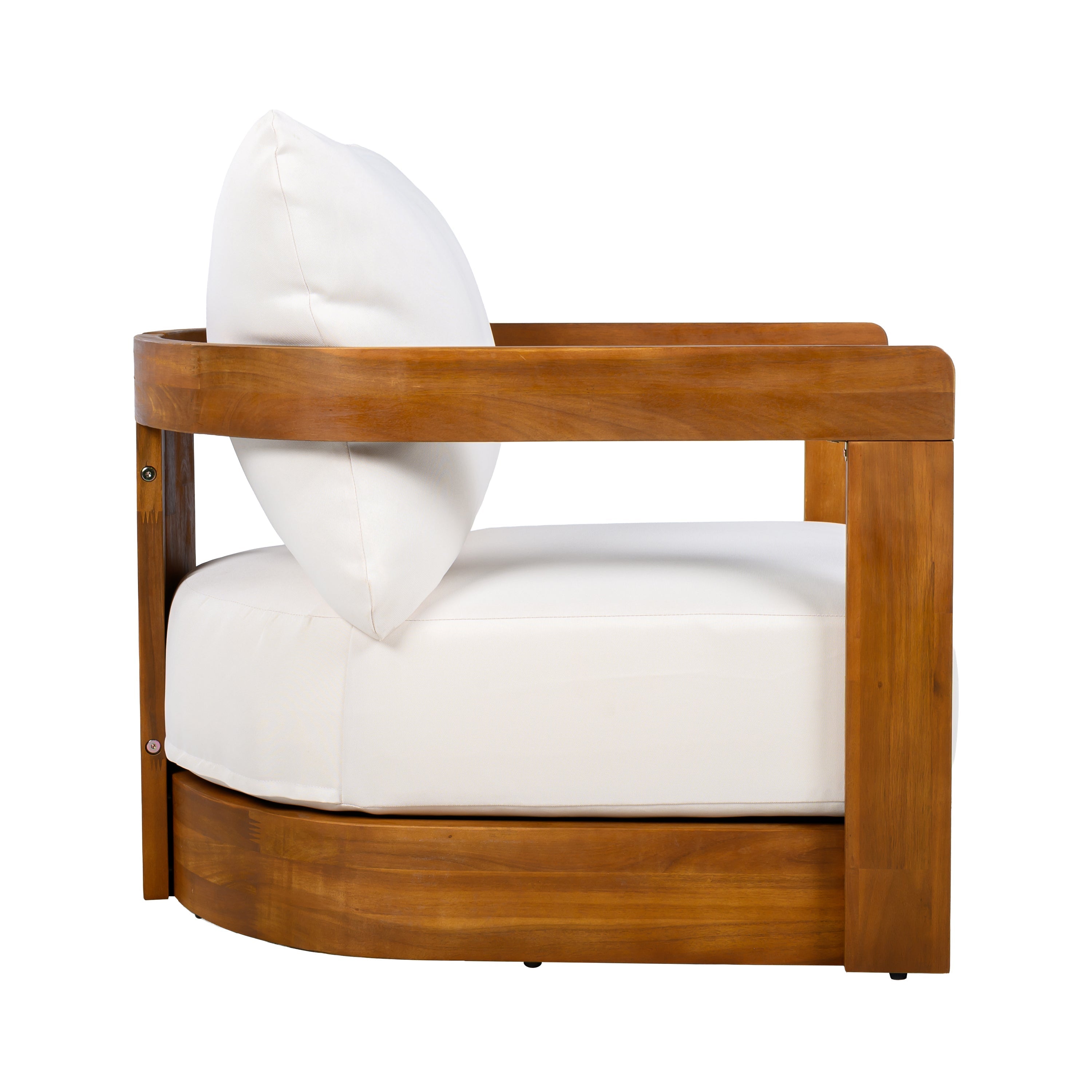 Wooden chair with white cushion on a white background