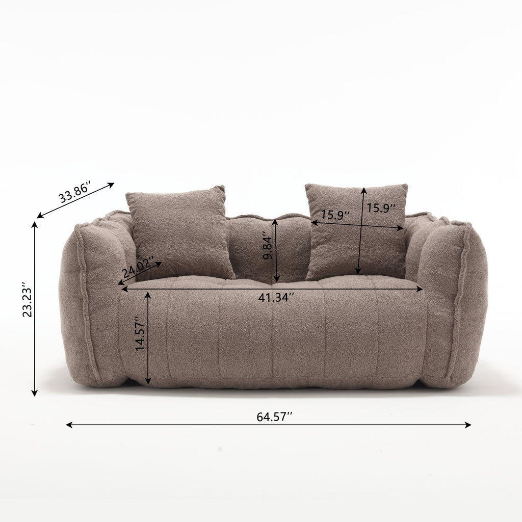 Brown sofa with dimensions marked on a white background