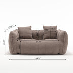 Brown sofa with dimensions marked on a white background