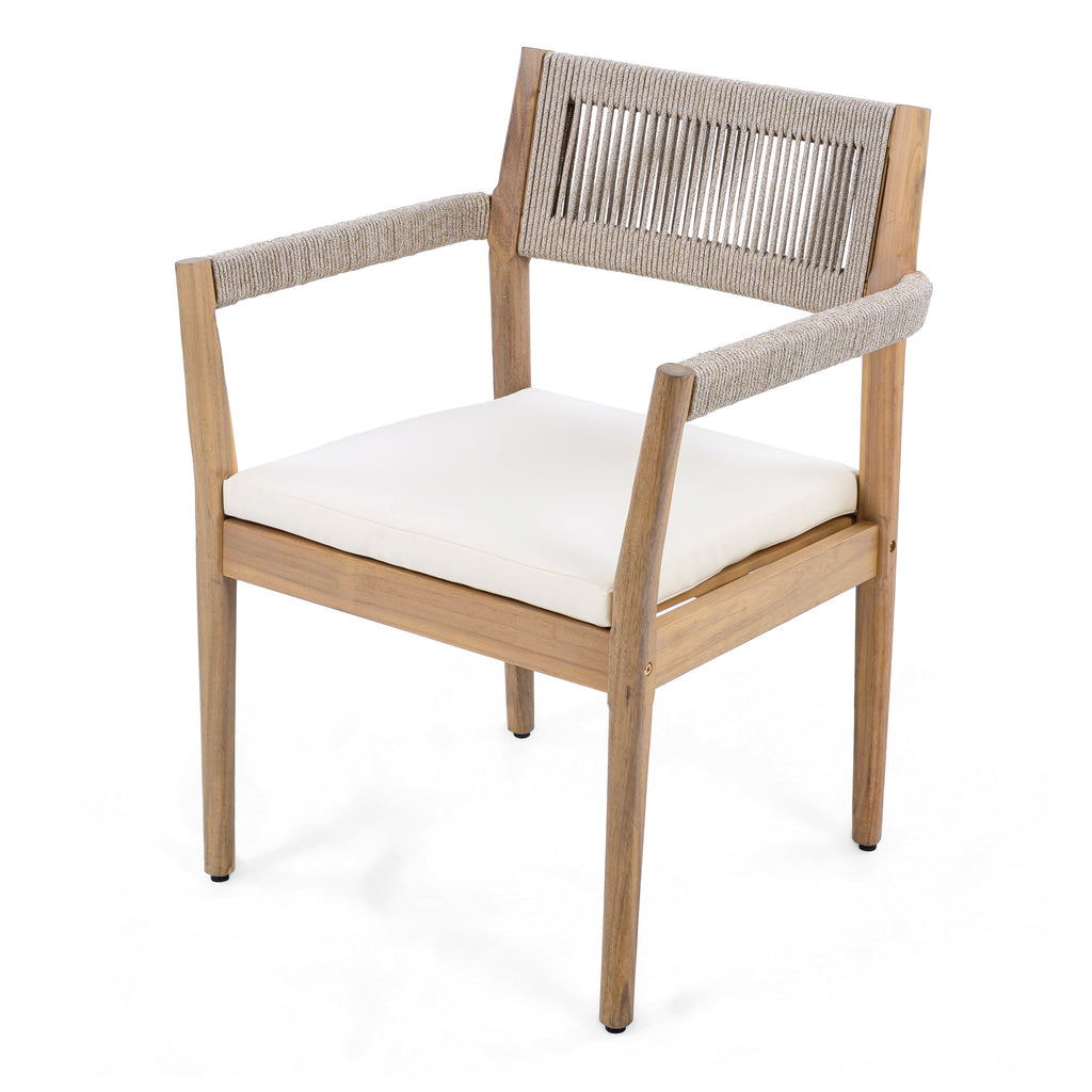 Wooden chair with white cushion on a white background