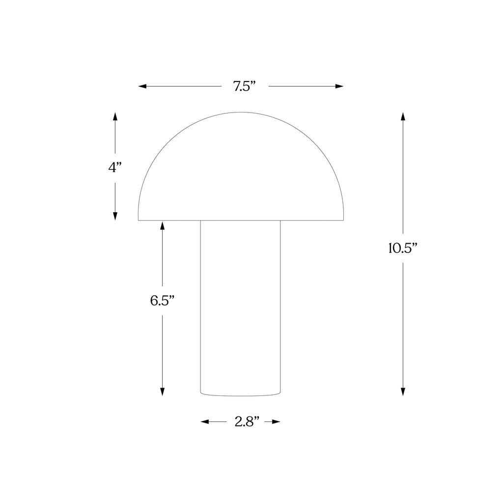 Measurement chart of a mushroom lamp with dimensions labeled.