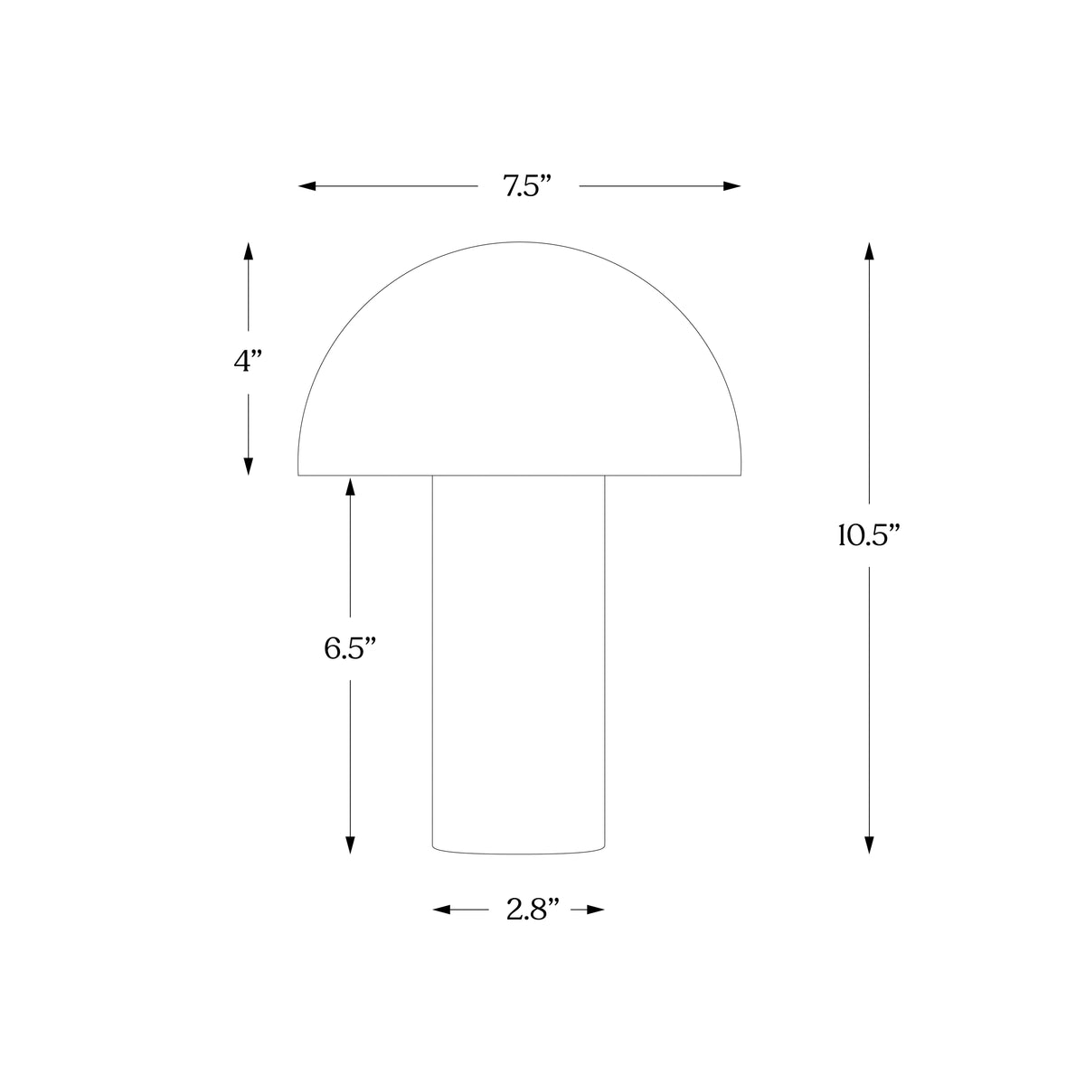 Measurement chart of a mushroom lamp with dimensions labeled.