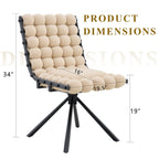 Chair with beige cushion and black frame, showing dimensions on a white background