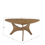 Wooden coffee table with a unique star-like base on a white background