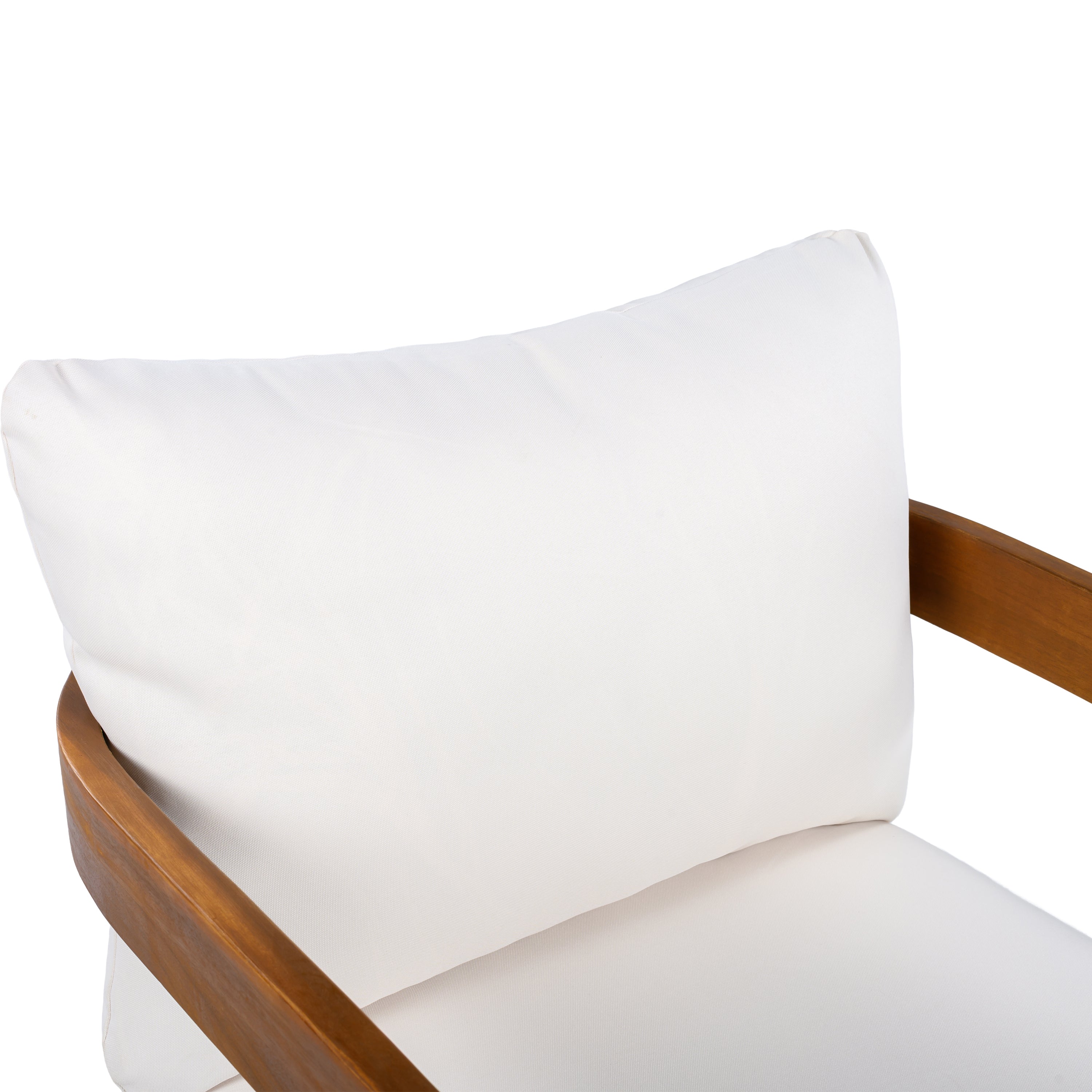 White cushion on a wooden chair with a white background